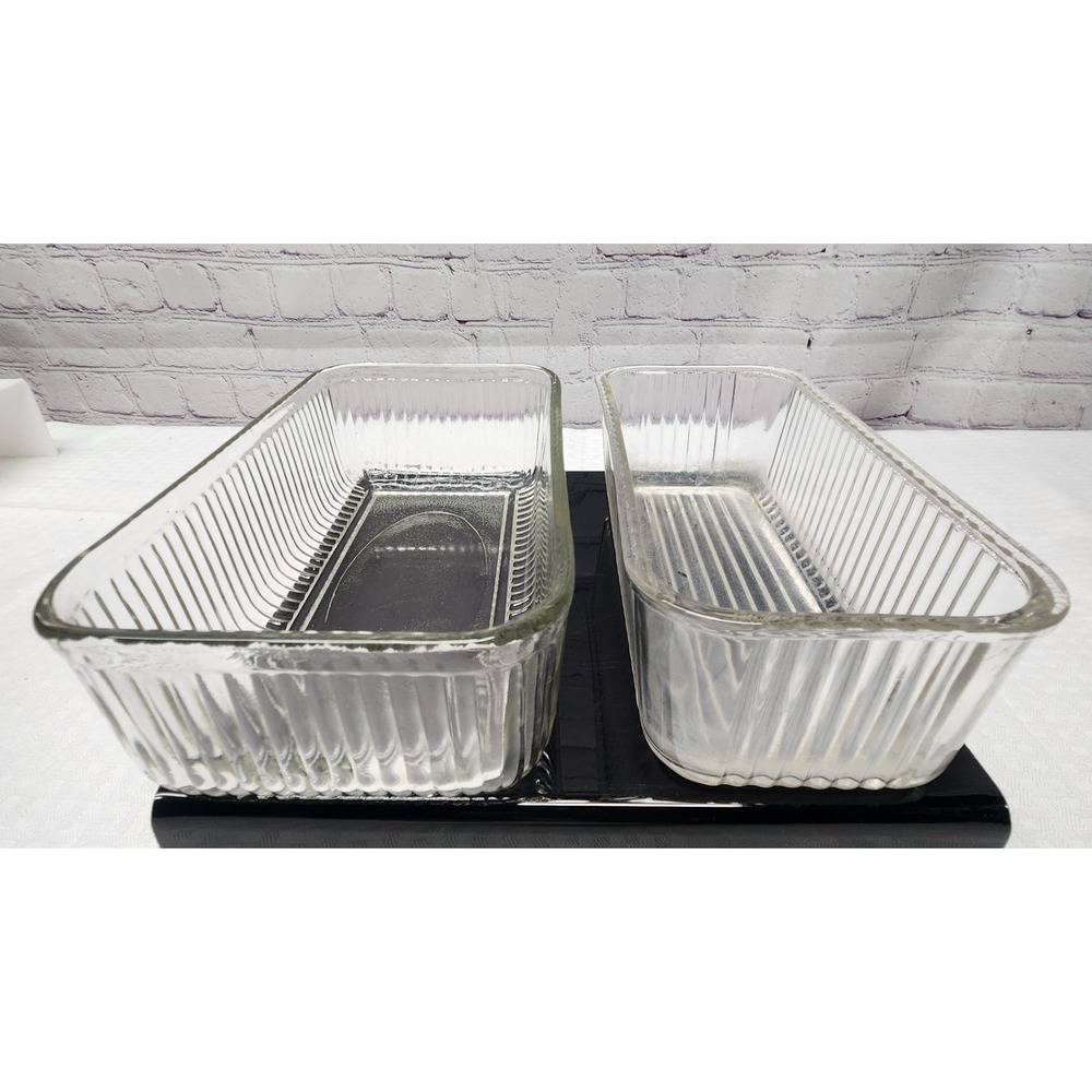 MCM Vintage Clear Glass Bake USA Ribbed Baking Dishes Lot of 2